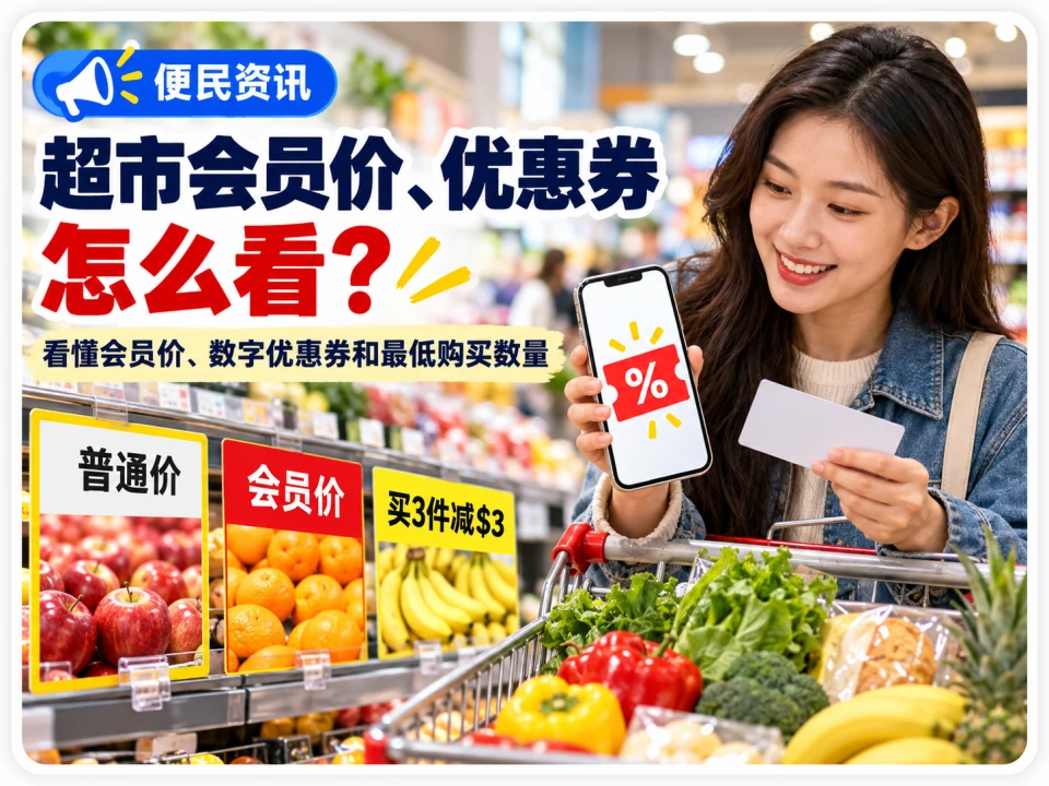 超市会员价、数字优惠券和最低购买数量说明