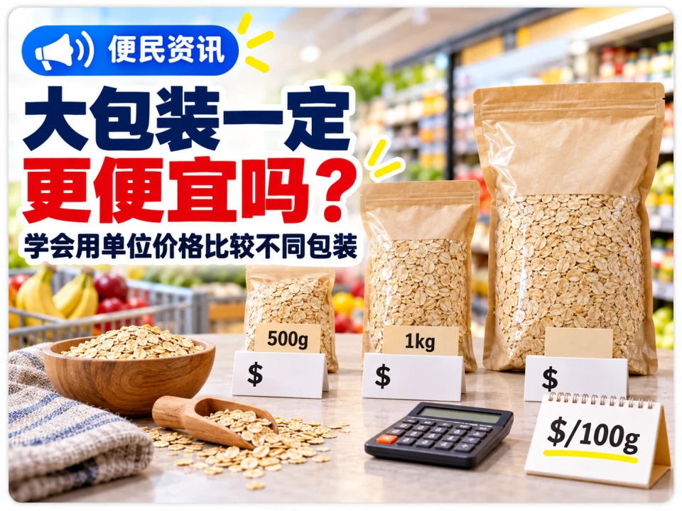 使用单位价格比较不同大小的超市商品包装