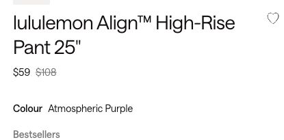 商家官方优惠截图:lululemon Align™ 25英寸 Atmospheric Purple 特定尺码 $59